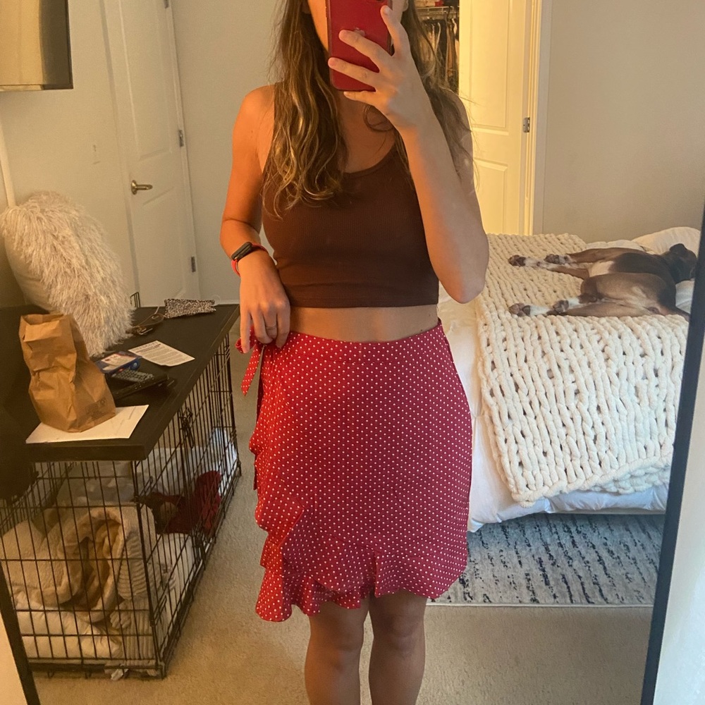 Nasty Gal Red Polka-Dot tie-front skirt